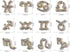 JERCLITY 24 Pieces Gold Alloy Zodiac Nail Charms, 12pcs Zodiac Signs Nail Studs, 12pcs Constellation Words Nail Charms