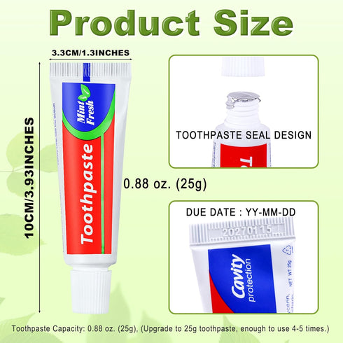 30 Tubes Miniature Travel Size Toothpaste, 0.88oz (25g) Peppermint Disposable Toothpaste for Hotel, Guests, Charity
