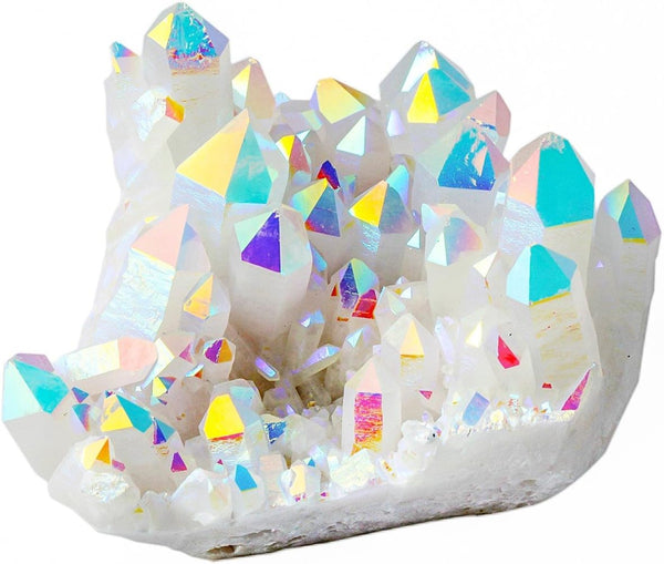 Rockcloud Large Healing Stone Titanium Coated AB Crystal Cluster Geode Druzy Gemstone Specimen