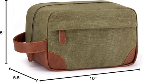 Vorspack Toiletry Bag, Hanging Dopp Kit for Men, Water Resistant Canvas Shaving Bag, Large Capacity, Green