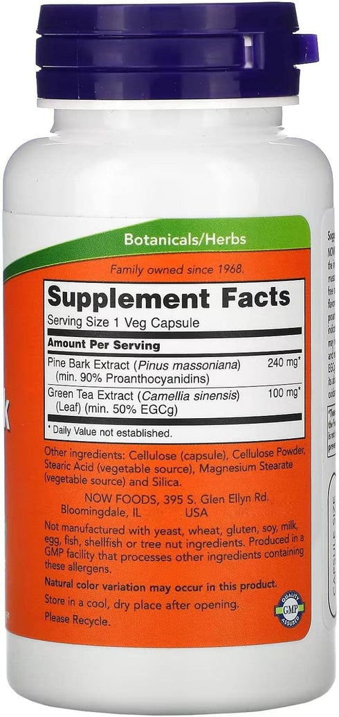NOW Supplements, Pine Bark Extract 240 mg, 90% OPC Pine Bark Extract, (from the Inner Bark of Chinese Red Pine), 90 Veg Capsules