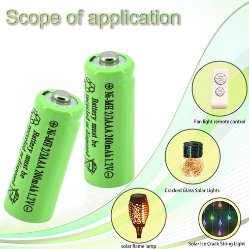 Yibatopow 8 Packs 2/3AAA 1.2v 200 Batteries,2/3 Ni-MH mah Rechargeable AAA Battery for Solar Lights,Outdoor Solar