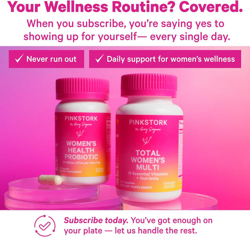 Pink Stork Total Women's Multivitamin - Supports Hair, Skin, Nails, Bone Health & Immune System - 30 Capsules