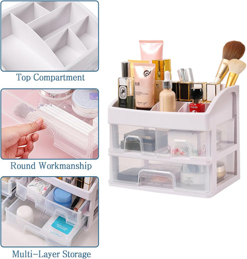 Toguma Cosmetic Storage Box, 3 Drawers and 1 Tray Makeup Organizer for Bathroom Dressing Table (White)