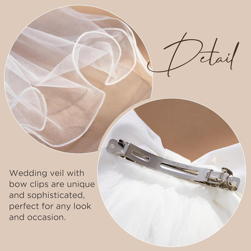 SWEETV Bridal Hair Bow Veil: White Bow Clip Pearl Accessories for Bachelorette Party and Bridal Shower Gift