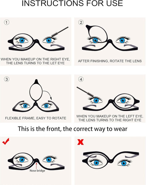 OCCI CHIARI Makeup Reading Glasses, Flip Down Folding Cosmetic Readers for Women, Various Magnifications