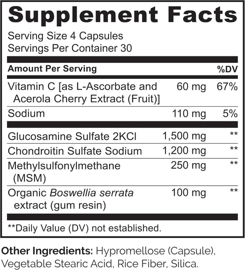 NATURELO Glucosamine Chondroitin MSM with Boswellia & Vitamin C - Joint Support Supplement, 120 Capsules