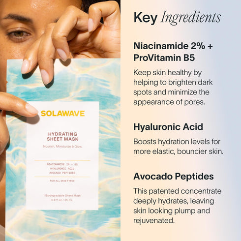 SolaWave Hydrating Sheet Mask, Anti Aging Face Mask with Niacinamide and Hyaluronic Acid