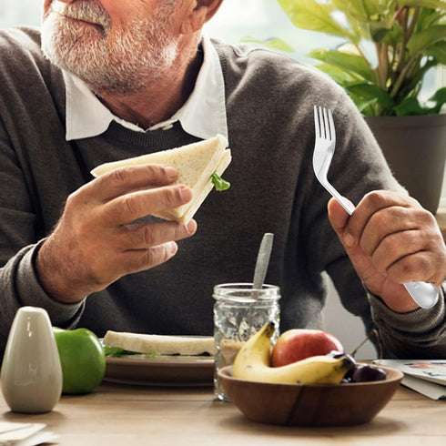FOMIYES Adaptive Utensils, Curved Fork Right Handed Angled Fork Cutlery, Stainless Steel Eating Silverware for Elderly