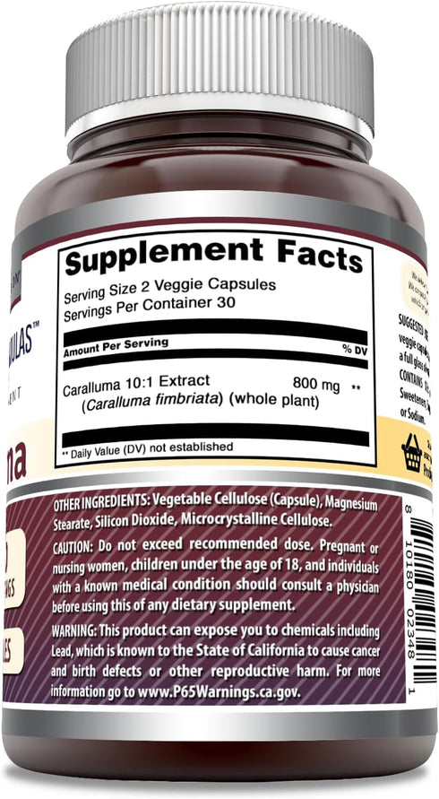 Amazing Formulas Caralluma Supplement | 800 Mg Per Serving | 60 Veggie Capsules | Non-GMO | Gluten-Free | Made in USA