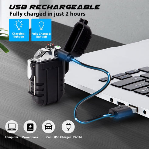 LcFun Electric Lighter - Plasma Lighter Waterproof Arc Lighter, Windproof USB Rechargeable with Emergency Whistle