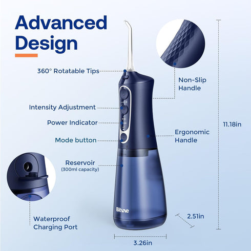 Bitvae C6 Portable Cordless Water Flosser for Teeth Cleaning, 6 Jet Tips, USB Rechargeable, IPX7 Waterproof, Midnight