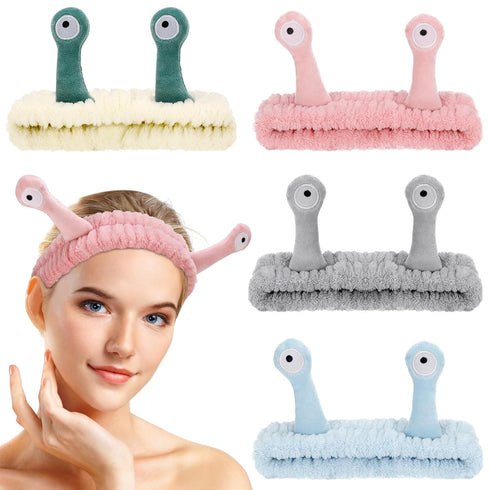4 Packs Snail Head Bands, Cute Coral Fleece Hair Bands for Washing Face, Skincare Makeup Accessories for Women