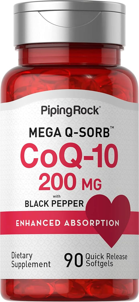 Piping Rock CoQ10 200mg Softgels - 90 Count for Enhanced Absorption with Black Pepper Extract