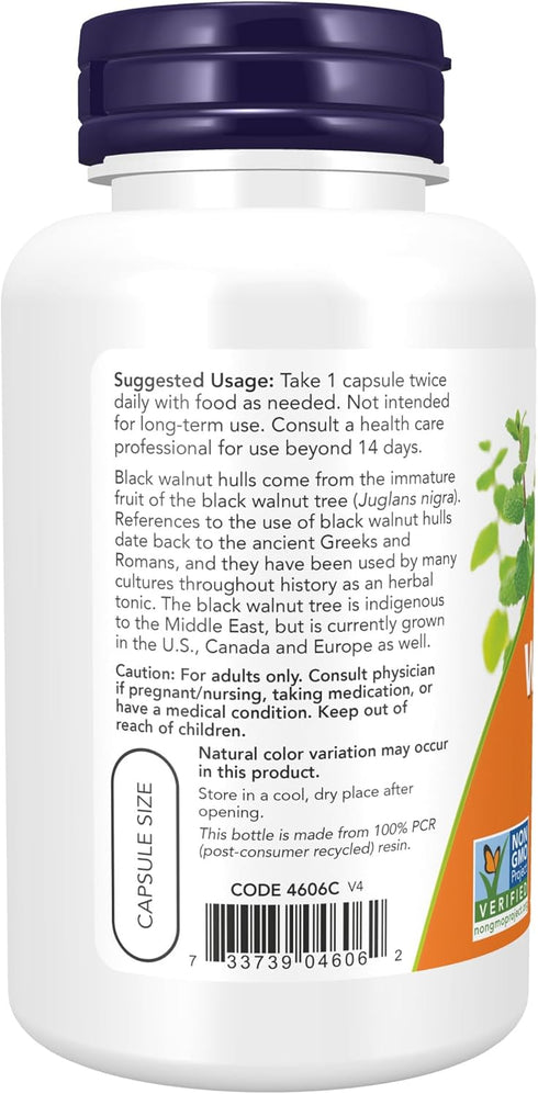 NOW Foods Black Walnut Hulls Supplement, 500 mg, 100 Veg Capsules