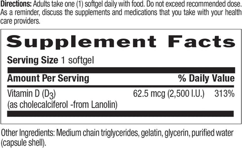 Country Life Vitamin D3 2500 IU Soft Gels, Larger, 200 sg, 200 Count