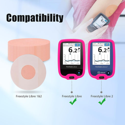 YOUSHARES Silicone Case for Libre 2 Reader with 20 Packs Sensor Covers, Waterproof Anti-Drop Protective Case (Pink)