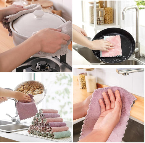 12 Pack Super Absorbent Coral Velvet Microfiber Dish Towels, Quick Dry Reusable Kitchen Cloths for Cleaning