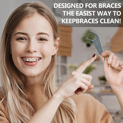 Orthodontic Flossers for Braces, Mint Flavor, 60 Count/Bag, Gray, 1 Pack