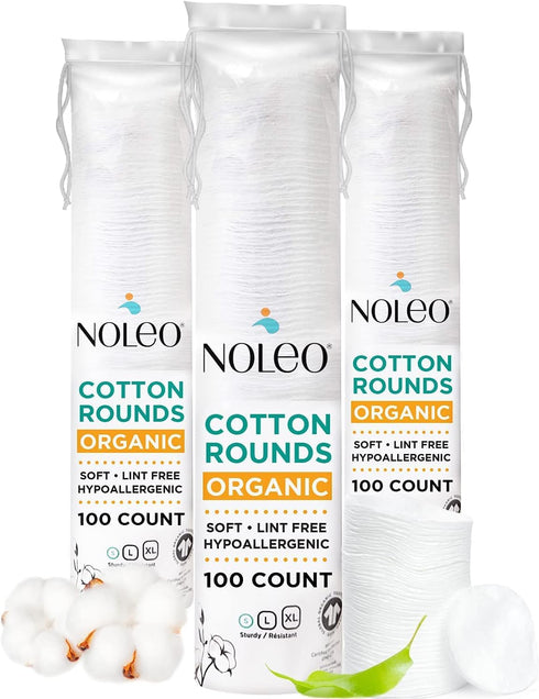 Organic Cotton Rounds, Compatible with Makeup Products, Eye Makeup Remover Pads, 300 Count - Noleo