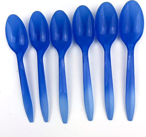 Color Changing Medium Weight Plastic Spoons, White to Blue Disposable Frozen Yogurt Spoons, 50 Count