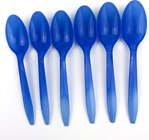 Color Changing Medium Weight Plastic Spoons, White to Blue Disposable Frozen Yogurt Spoons, 50 Count