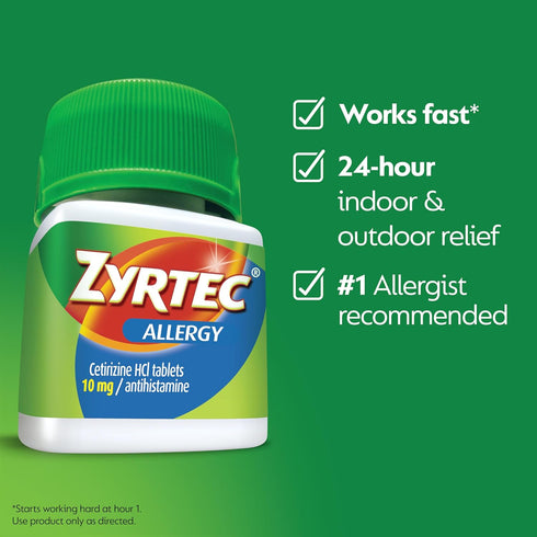 Zyrtec 24 Hour Allergy Relief Tablets, 10 mg Cetirizine HCl, 45 ct