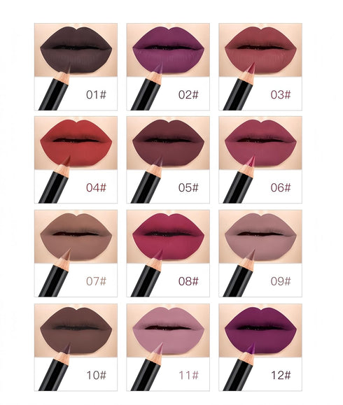 MAEPEOR Matte Lip Liner Set, 12 PCS Classic Colors, Highly Pigmented Velvet Lipliner Pencil Set