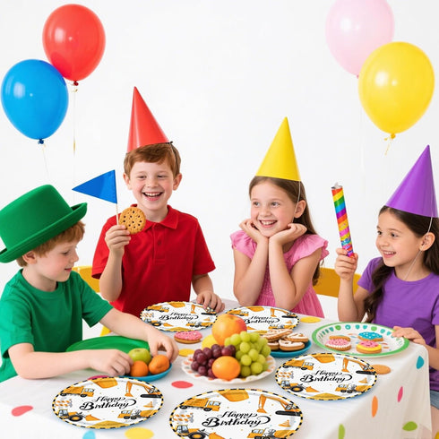KFJBPB 50PCS 7 Inch, Construction Party Paper Plates Disposable Cake Dessert Plates Construction Birthday Party