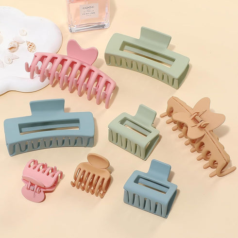 Sisiaipu 8 Pcs Large Hair Claw Clips for Thick Hair Medium Claw Clips Small Hair Clips for Thin Hair Rectangle Square Butterfly Hair Clips for Women 4 Style Hair Accessories for Girls (Colorful)