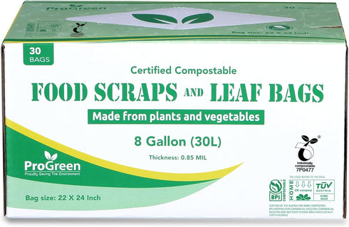 Compostable 8 Gallon (30L) Bags, 30 Count, Extra Thick 0.85 Mil, Small Kitchen Trash Bags, Food Scraps