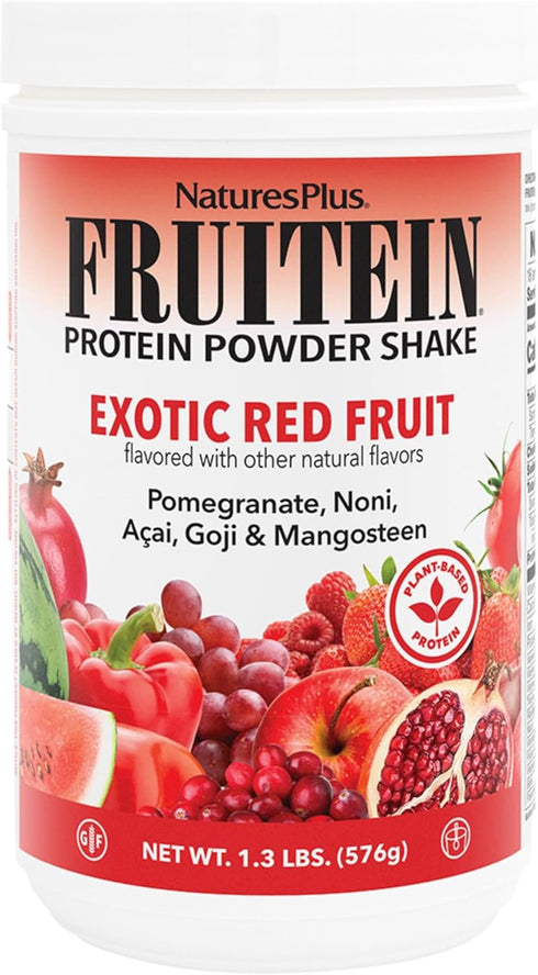 NaturesPlus FRUITEIN Exotic Red Fruit Shake - 1.3 lbs, 13 Grams Plant-Based Protein Per Serving - 16 Servings