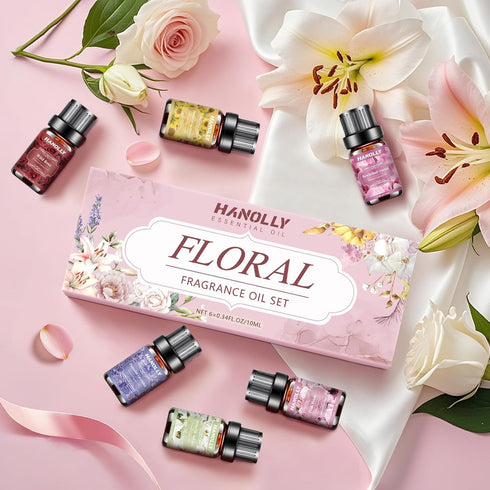 Set 6 Floral Essential Oils - Premium Fragrance Oil for Diffusers, Candle Making, Humidifier - Pink Peony, Wild Rose