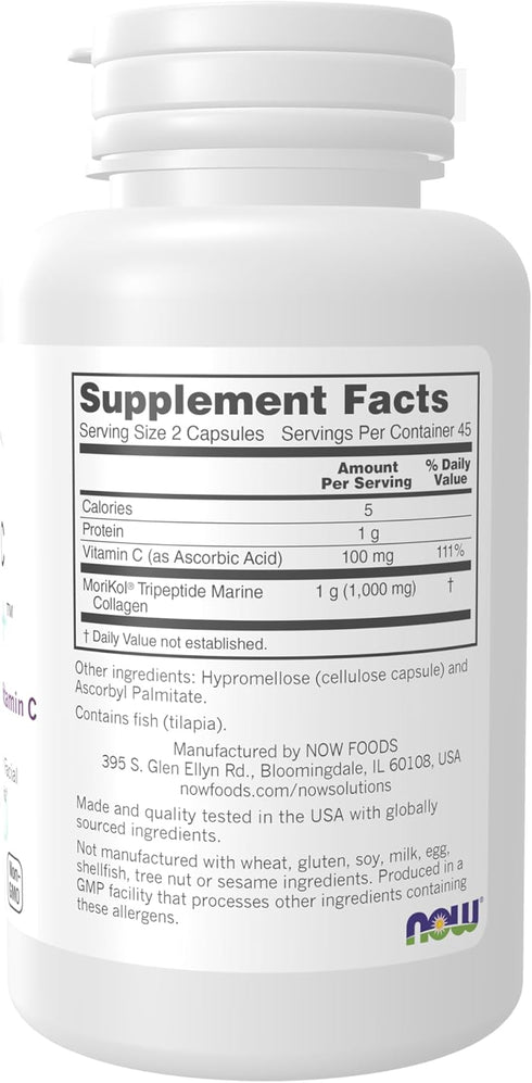 NOW Solutions Aquatic Beauty+ Capsules, 60 Capsules | Marine Collagen and Vitamin C Supplement for Youthful Skin*