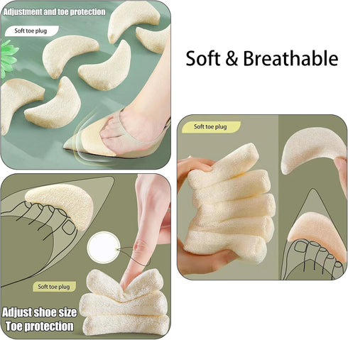 Sndperiexam 2 Pairs Soft Toe Inserts for Loose Shoe, Sponge Shoe Filler to Make Shoes Smaller, Big Toe Plug Foot Brace