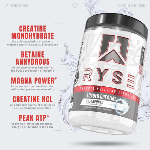 RYSE Up Supplements Loaded Creatine | Muscle Building Formula with 3 Forms of Creatine, Electrolytes & Betaine, 30