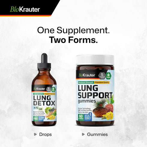 BIO KRAUTER Lung Detox Gummies - 60 Vegan Chews, Lung Cleanse Supplement with Vitamin C & Mullein Leaf Blend for