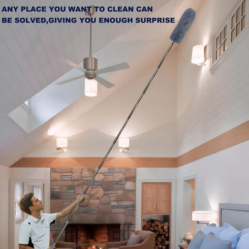3 Pack 20+ Feet High Reach Grey Microfiber Feather Duster with 3-14 ft Spliceable Pole for Cleaning Fans, High