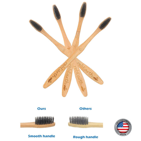 Set 4 rebEarth Bamboo Aesthetic Toothbrush Wood of | Ultra Soft Bristles | Black Charcoal Infused | American Brand |