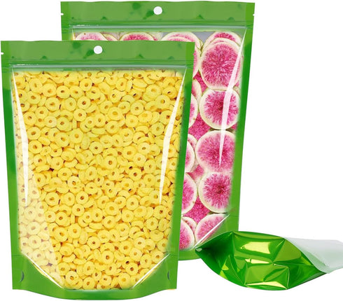 100 Pack Resealable Food Storage Bags, Mylar Stand Up Foil Pouches with Clear Window, 7.9" x 11.8" for Small Business
