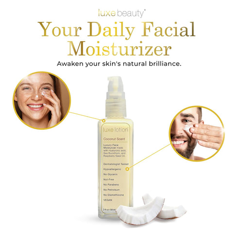Luxe Beauty Non-Greasy Hyaluronic Acid Moisturizer - Coconut-Scented Lotion, Silicone-Free, Organic Ingredients - 2oz