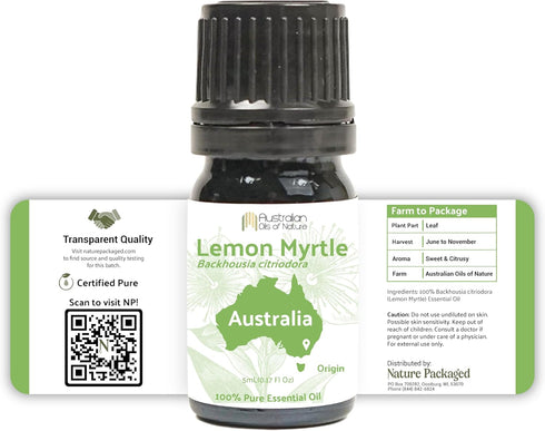Lemon Myrtle Essential Oil 5 ml - Pure, Undiluted Therapeutic Grade Essential Oil for Fresh Citrus Aroma.