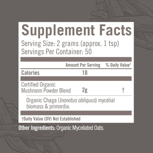 Om Mushroom Superfood Chaga Organic Mushroom Powder, 3.5 Ounce, 50 Servings, Immune Support