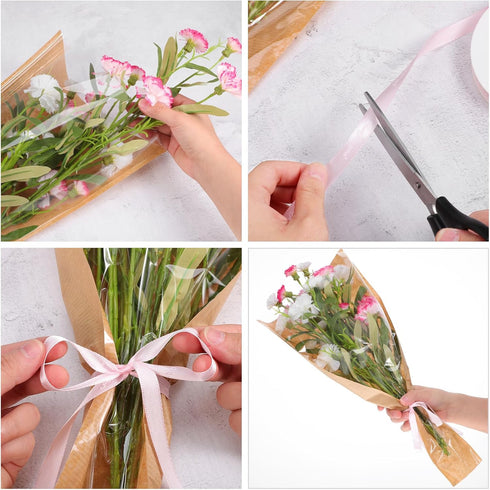 Ribbon,40PCS Packing 11x17 Inch Flower Bouquet Wrapping Paper with Kraft Flower Sleeves for Bouquets, Brown Floral Bags