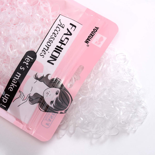 Youxuan 1000-Pack Elastic Hair Ties - Non-slip Rubber Hair Bands for Girls, Clear