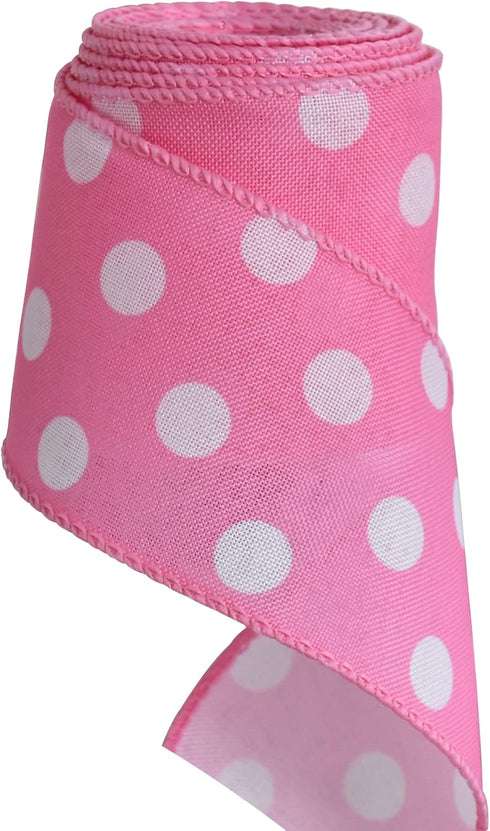 TONIFUL 2.5 Inch Wired Edge Ribbon, Baby Pink Polka Dots Burlap Ribbon for Gift Wrapping, Wreath Bows Making