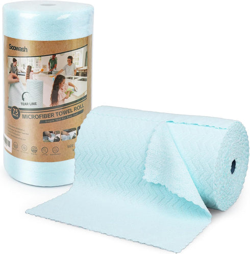 Microfiber Cleaning Cloths Roll, 75 Pack, 11.8" x 11.8", Ultra Absorbent, Lint Free, Blue
