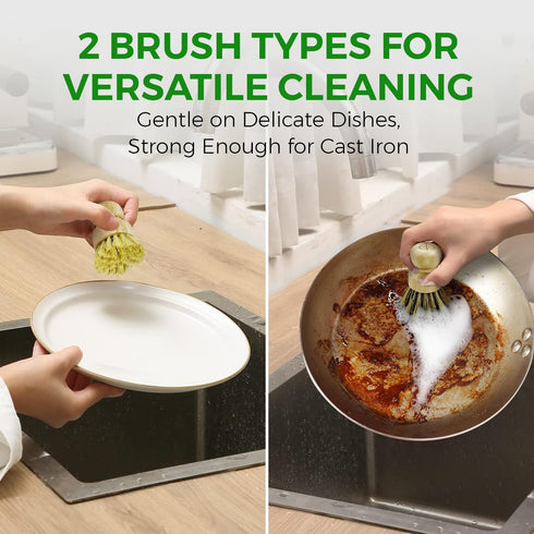 Set 3 AIRNEX Bamboo Dish Brush of - Natural Wooden Dish Scrubber w/Medium Stiff Sisal & Coconut Bristles - Kitchen
