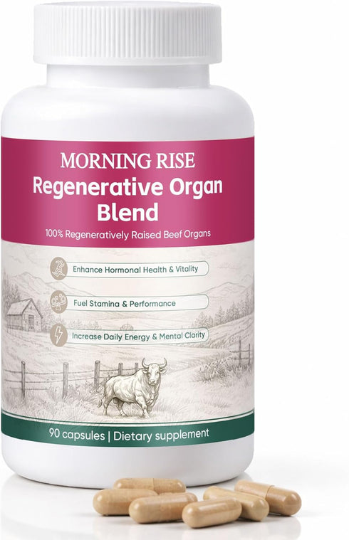 MORNING RISE Regeneratively Raised Beef Organs Capsules, Grass Fed & Pasture Raised, Gluten-Free, Non-GMO,