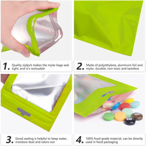 100 Pcs Resealable Mylar Bags with Clear Window, Foil Pouch Zipper Bags for Food Storage Supplies (7.08x10.24 inches,